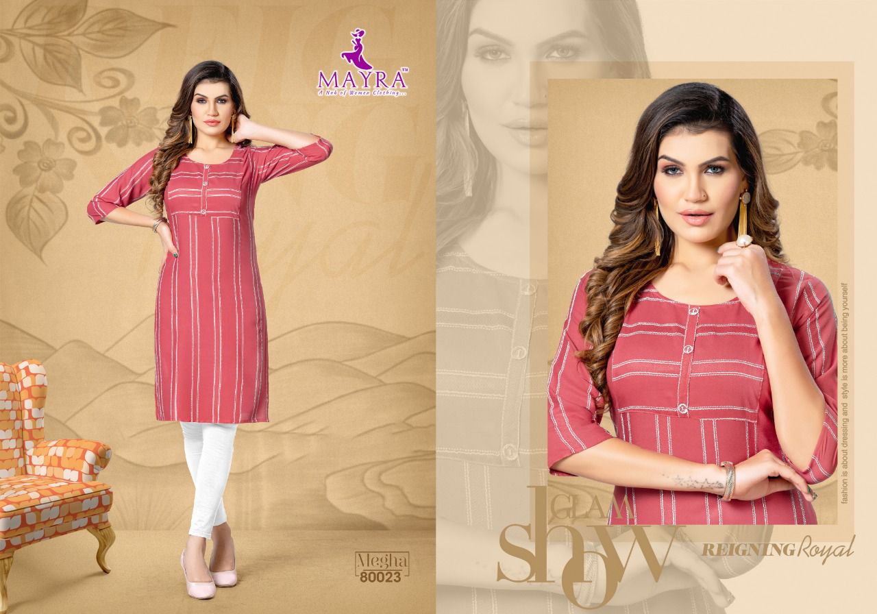Mayra Megha New Designer Regular Wear Rayon Kurti Collection